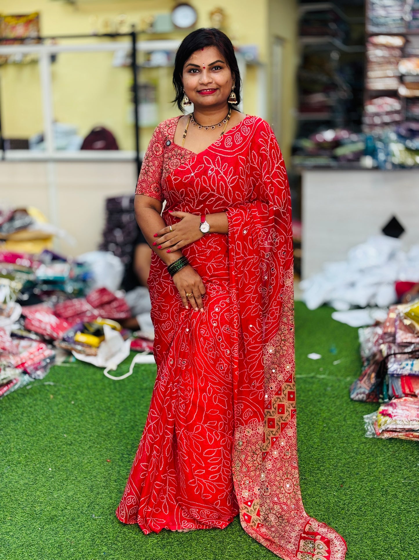 Azrak Chiffon Sarees Red