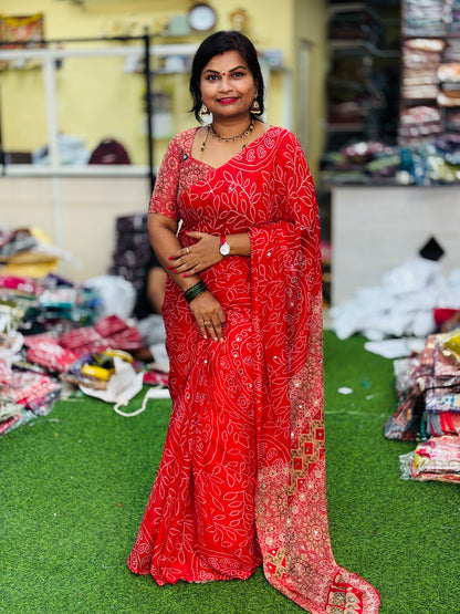 Azrak Chiffon Sarees Red