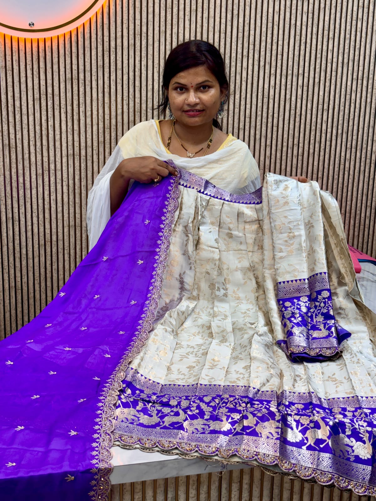 Half white spl lehangas  Banarasi weaving with contrast weavings and cutwork borders