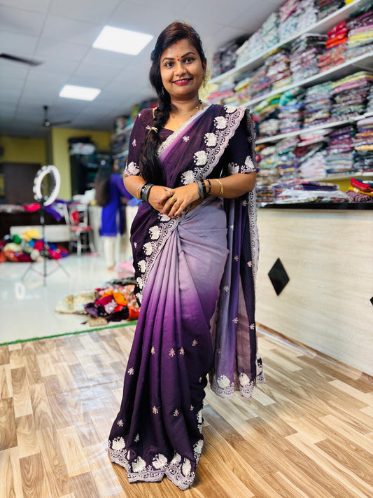 2D Georgette Embroidery Cutwork Saree