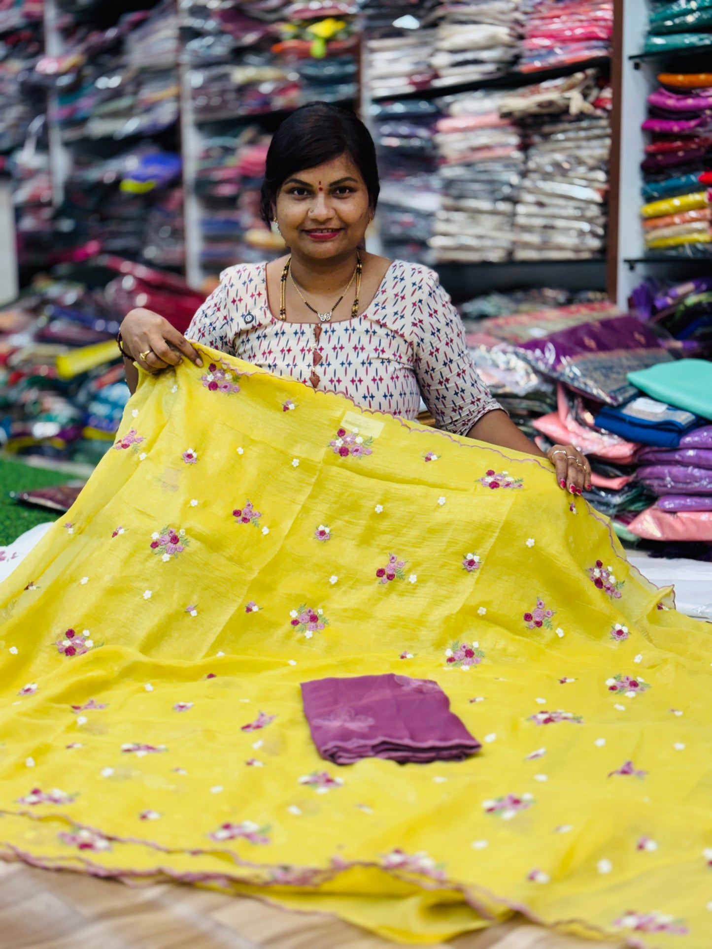 Space cutwork embroidery saree