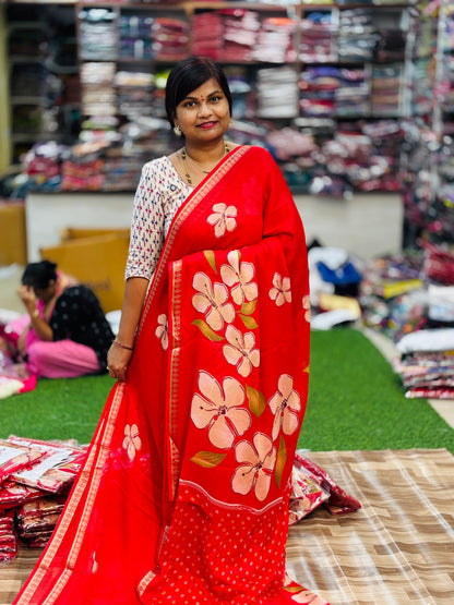 Red Mangalagiri georgette saree