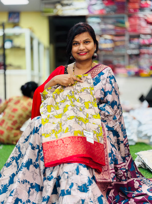 Kalamkari Pichwai Kamadhenu Silk Sarees