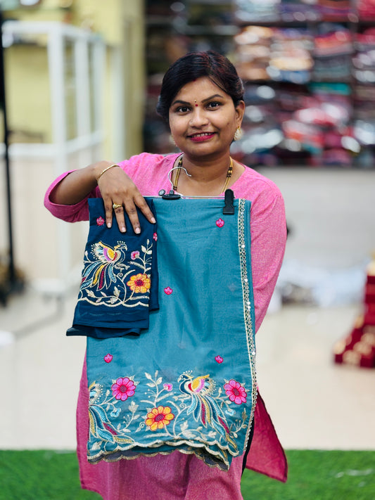 Designer peacock embroidery sarees