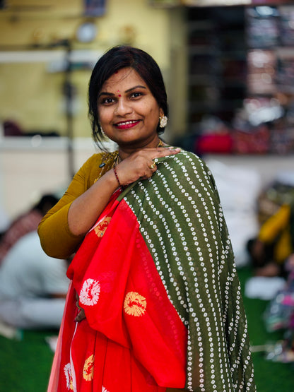 Bandini Chiffon Azrak Sarees Red