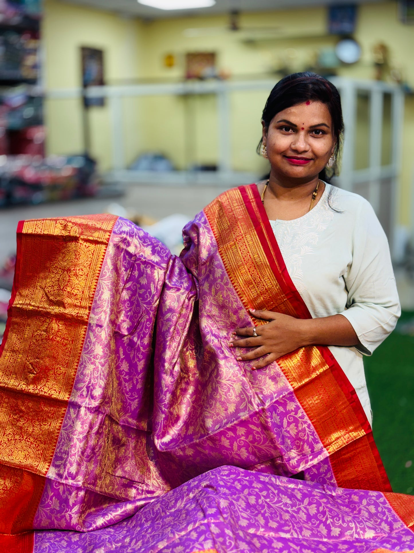 Lavendor Semi Kanchi Pattu Sarees