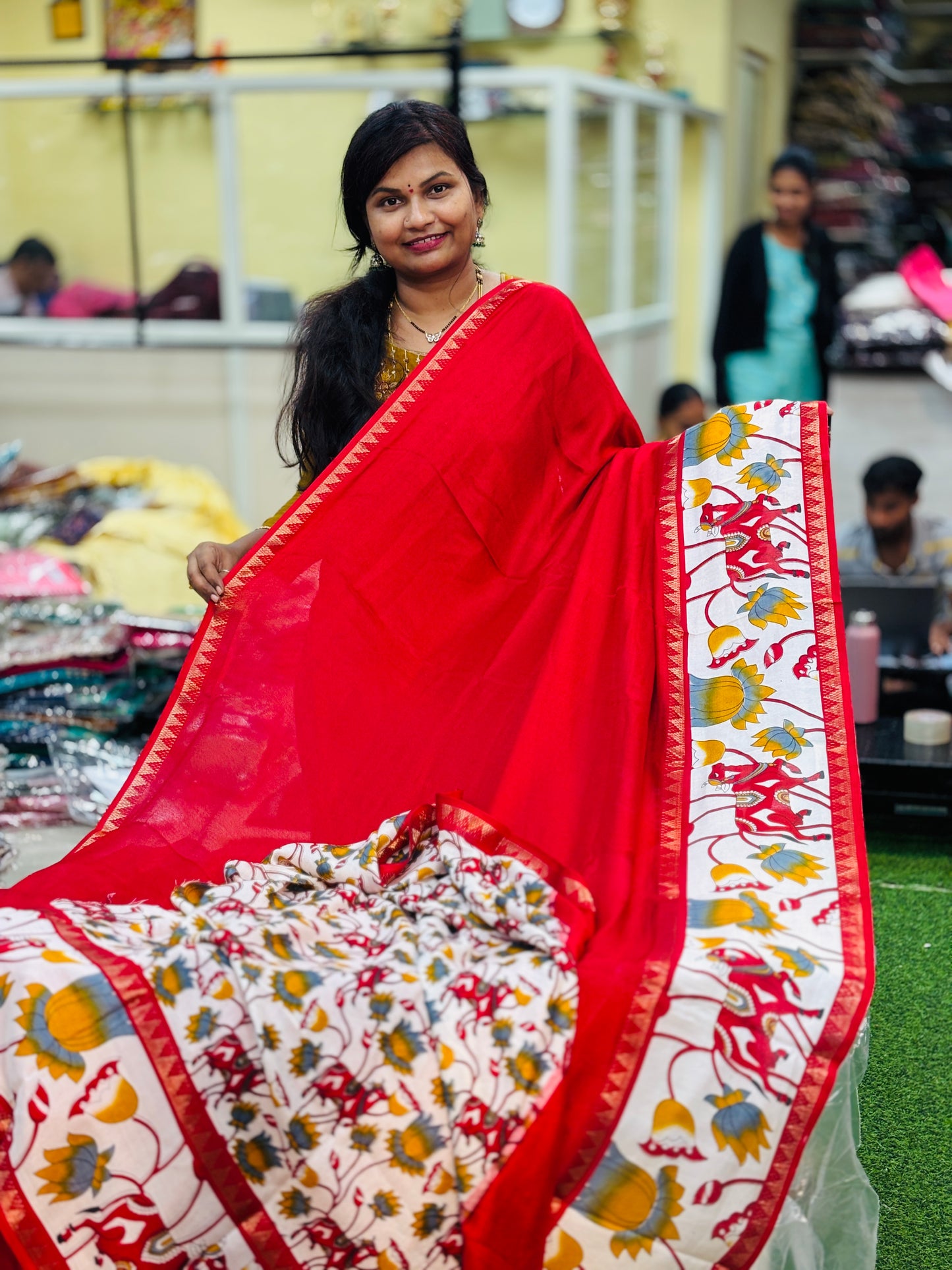 Mangalagiri Pichwai Georgette Saree Red