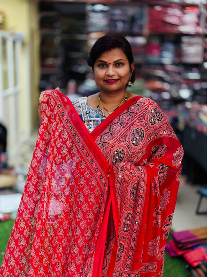 Azrak Elephants Sarees Red