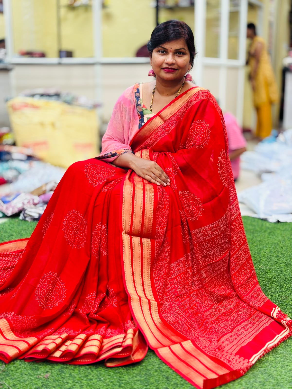 Red Multi Bandini Kanchi weaving sarees