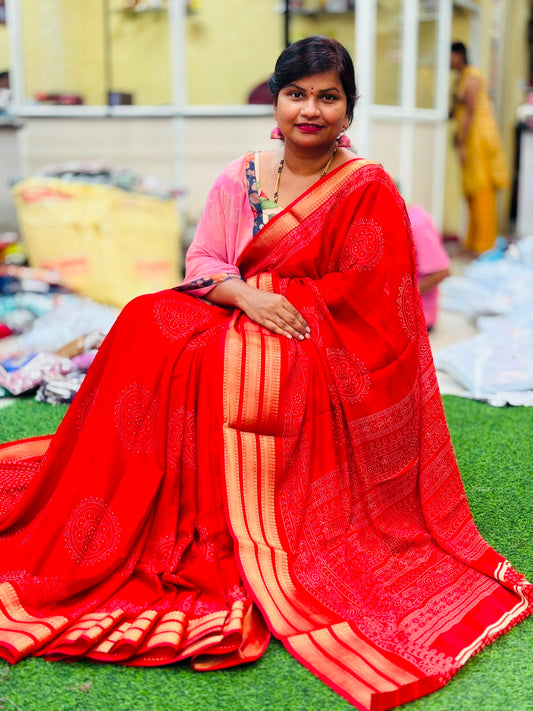 Red Multi Bandini Kanchi weaving sarees