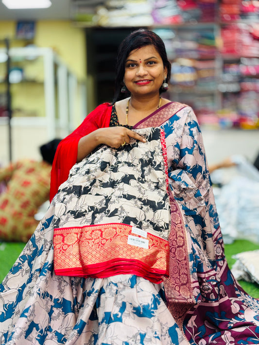 Kalamkari Pichwai Kamadhenu Silk Sarees