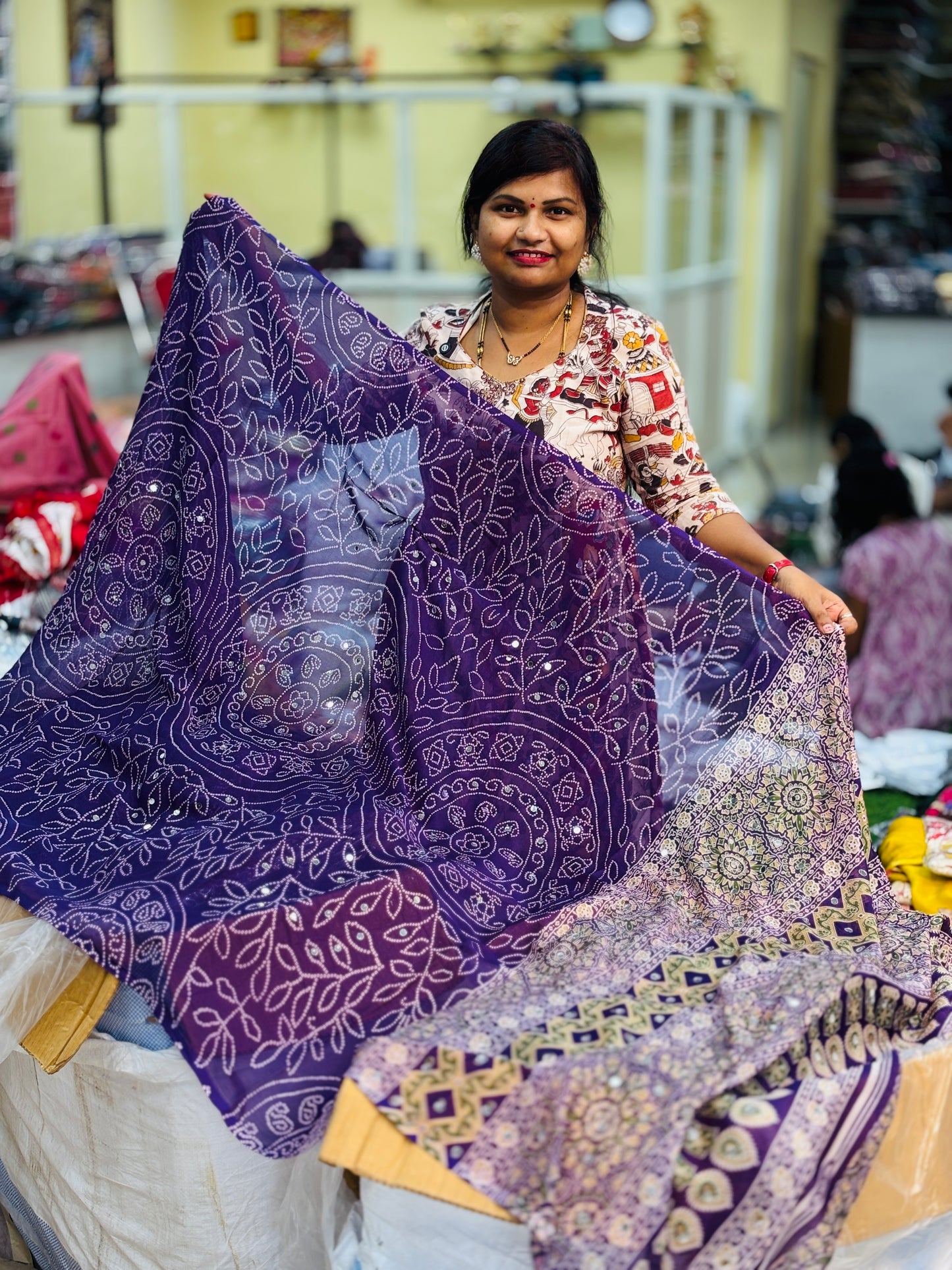 Azrak Chiffon Saree - Purple