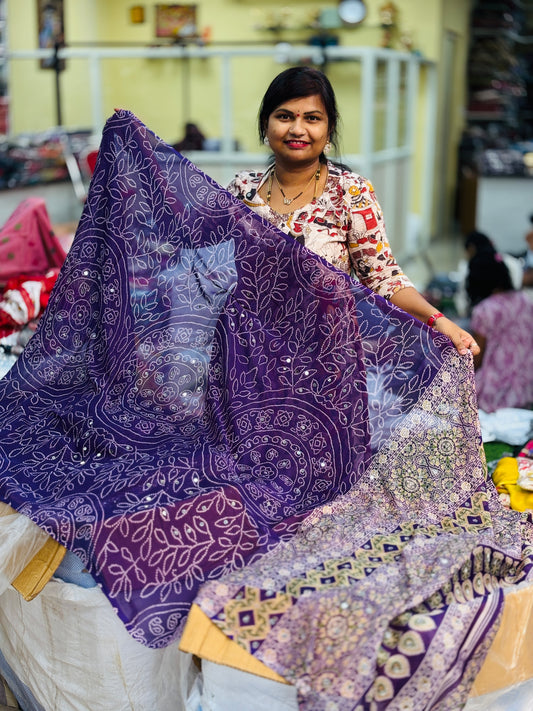 Azrak Chiffon Saree - Purple