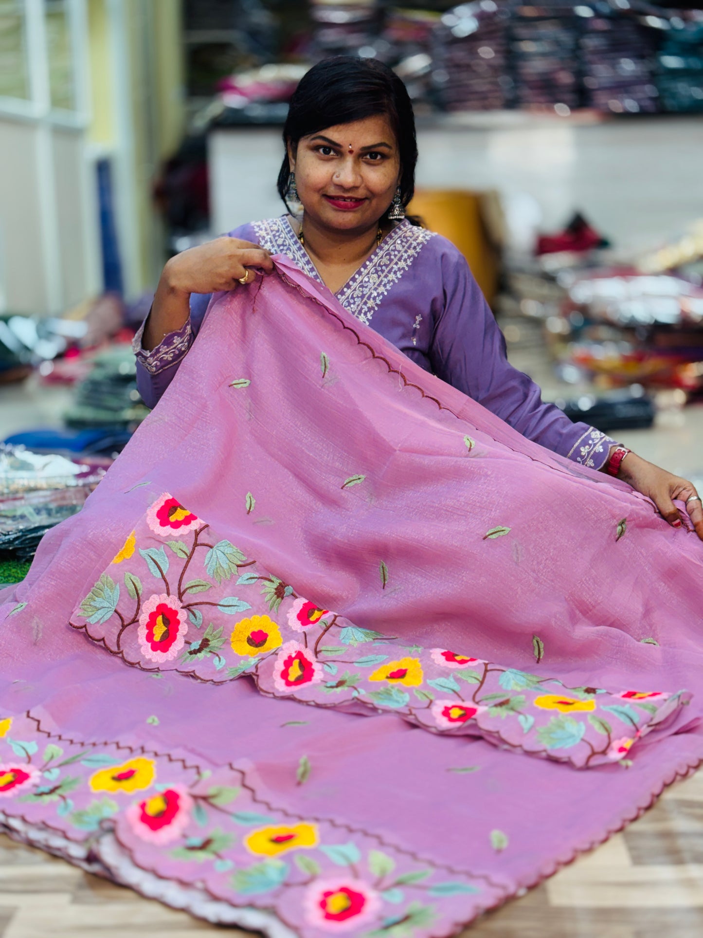 Space Cutwork Embroidery Saree