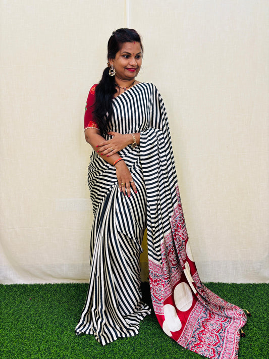 Ajrakh Modal Silk Saree
