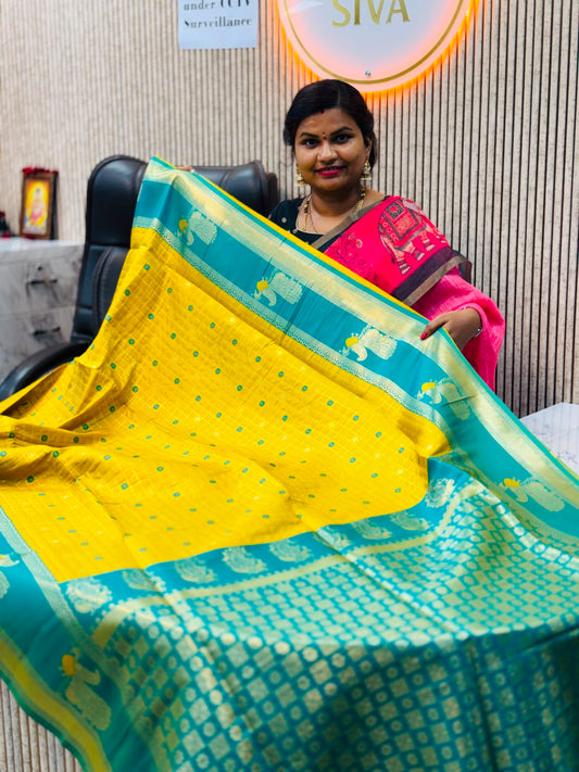 Vintage semi Gadwal 
Peacock borders 
Floweral Embroidery