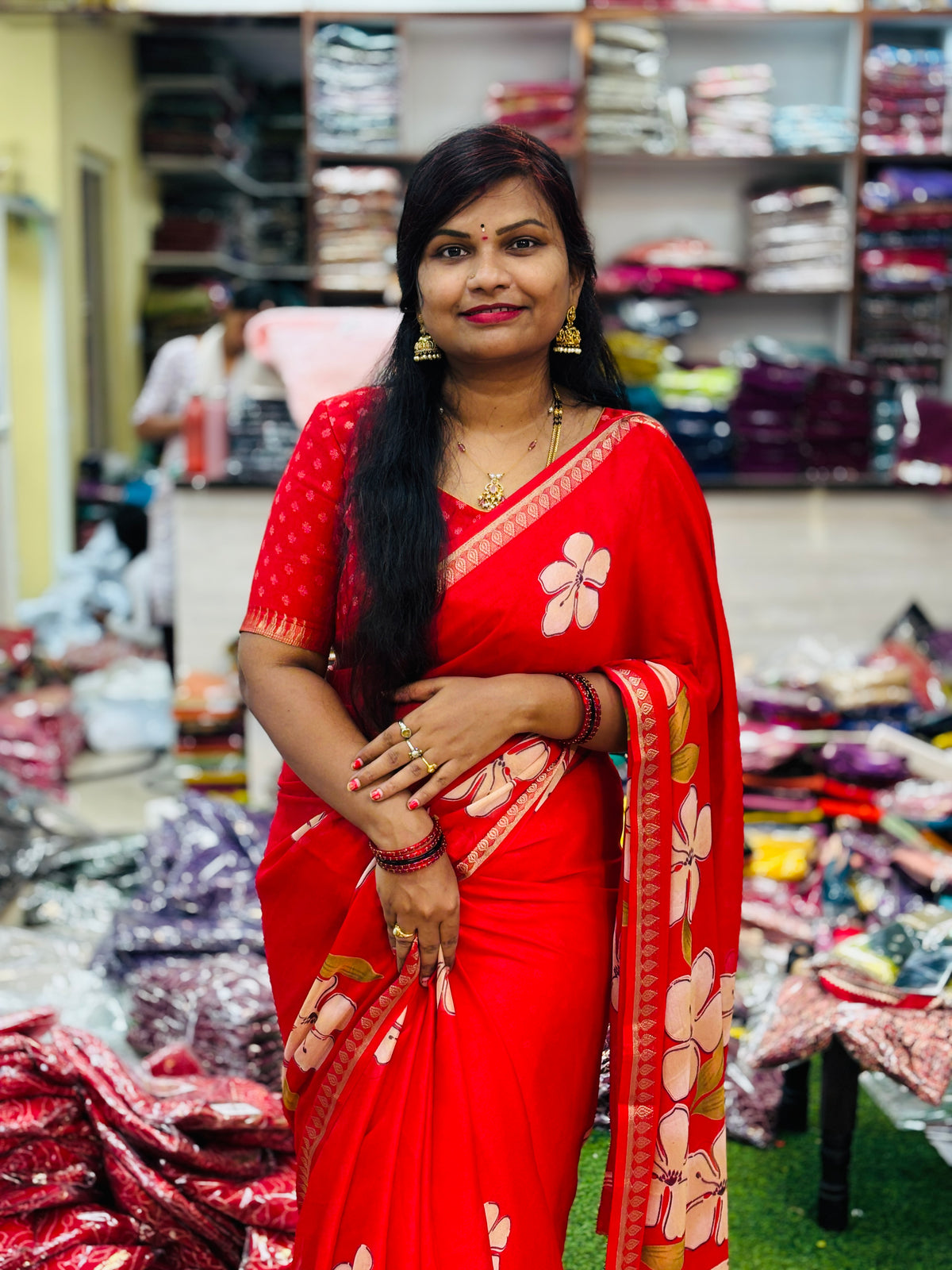Red Mangalagiri georgette Saree