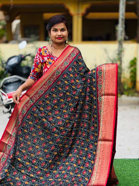 Pochampally Soft silk sarees with Kanchi Border