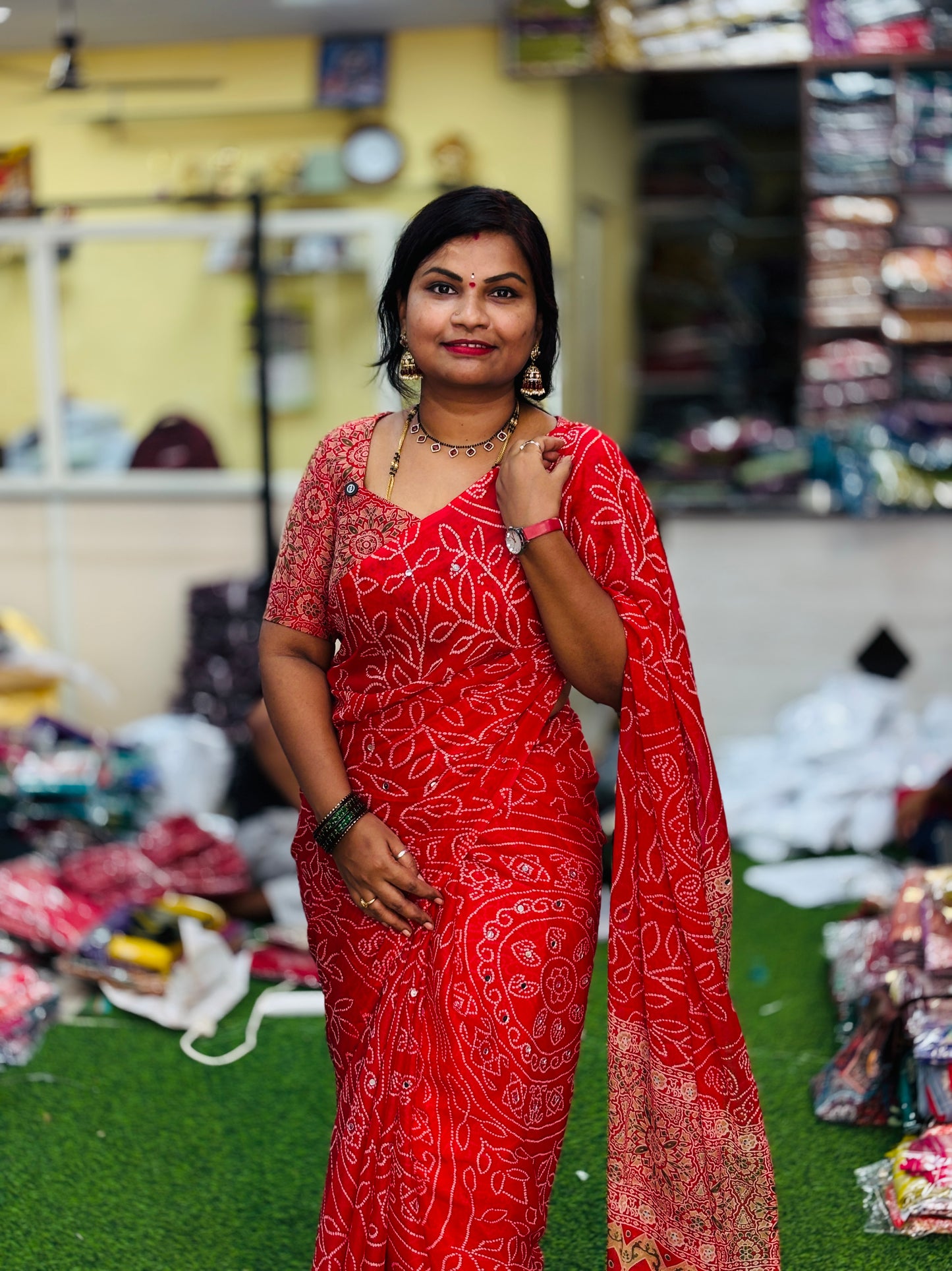 Azrak Chiffon Sarees Red