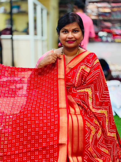 Red Multi Bandini Kanchi weaving sarees