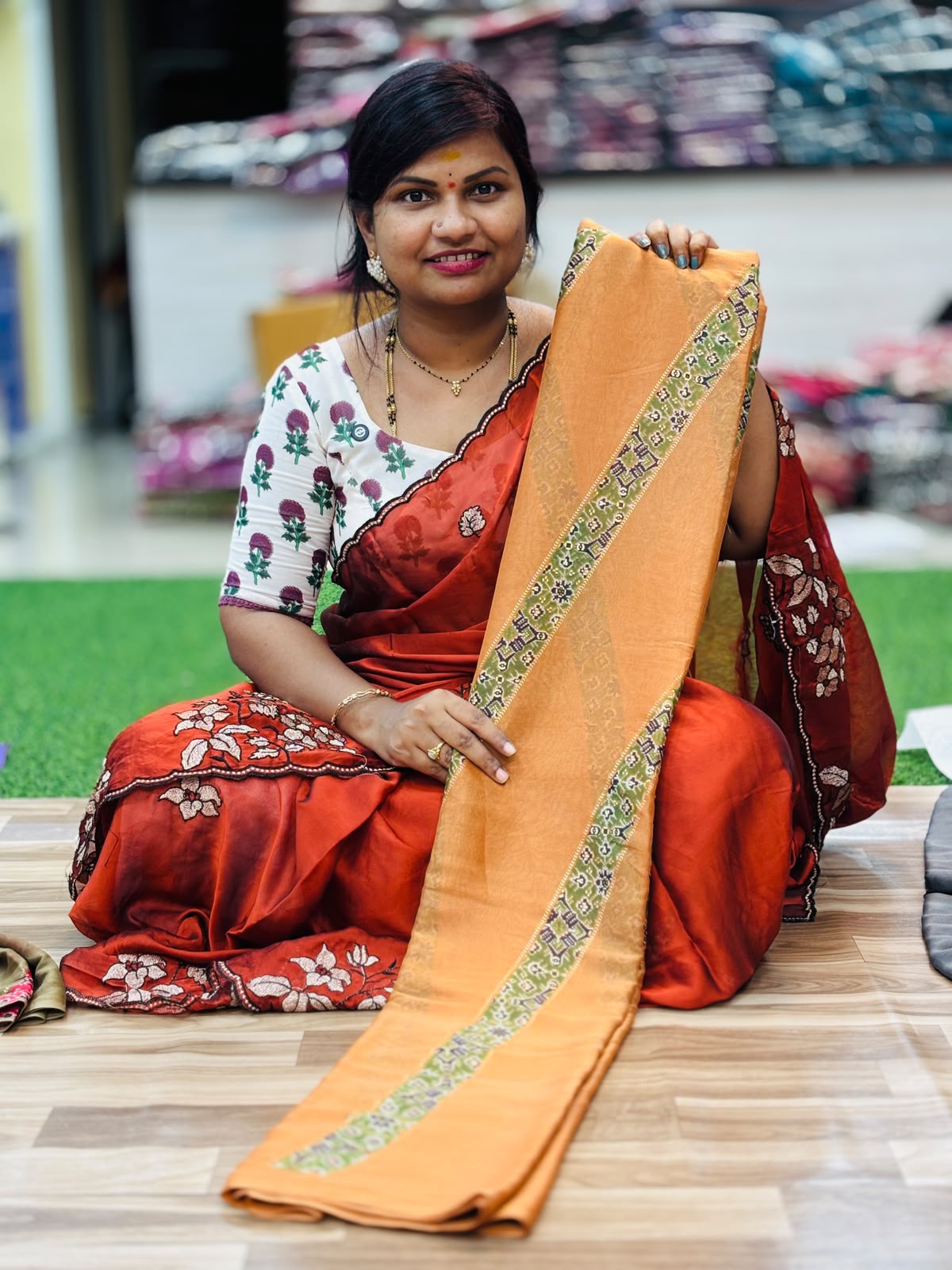 Chiffon Azrak foil print sarees