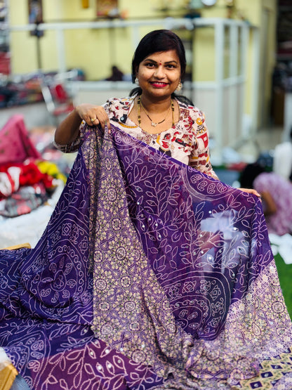 Azrak Chiffon Saree - Purple