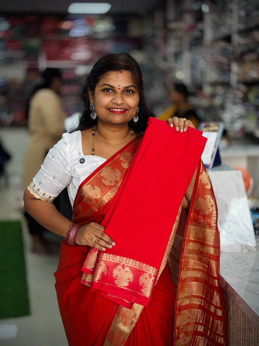 Semi Mysore Georgette Crepe Sarees Pink
