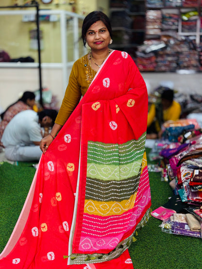 Bandini Chiffon Azrak Sarees Red