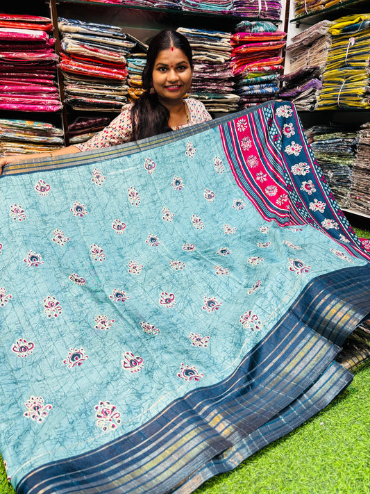 Mashroom silk with zari weaving border