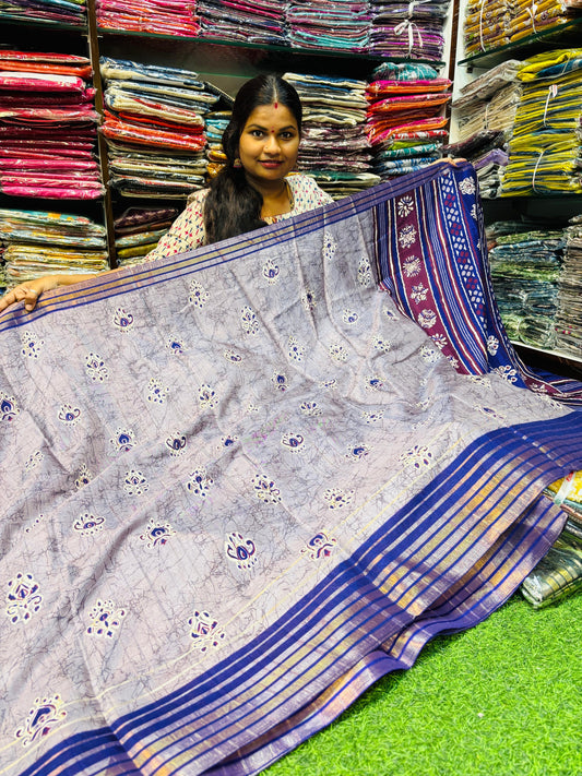 Mashroom silk with zari weaving border