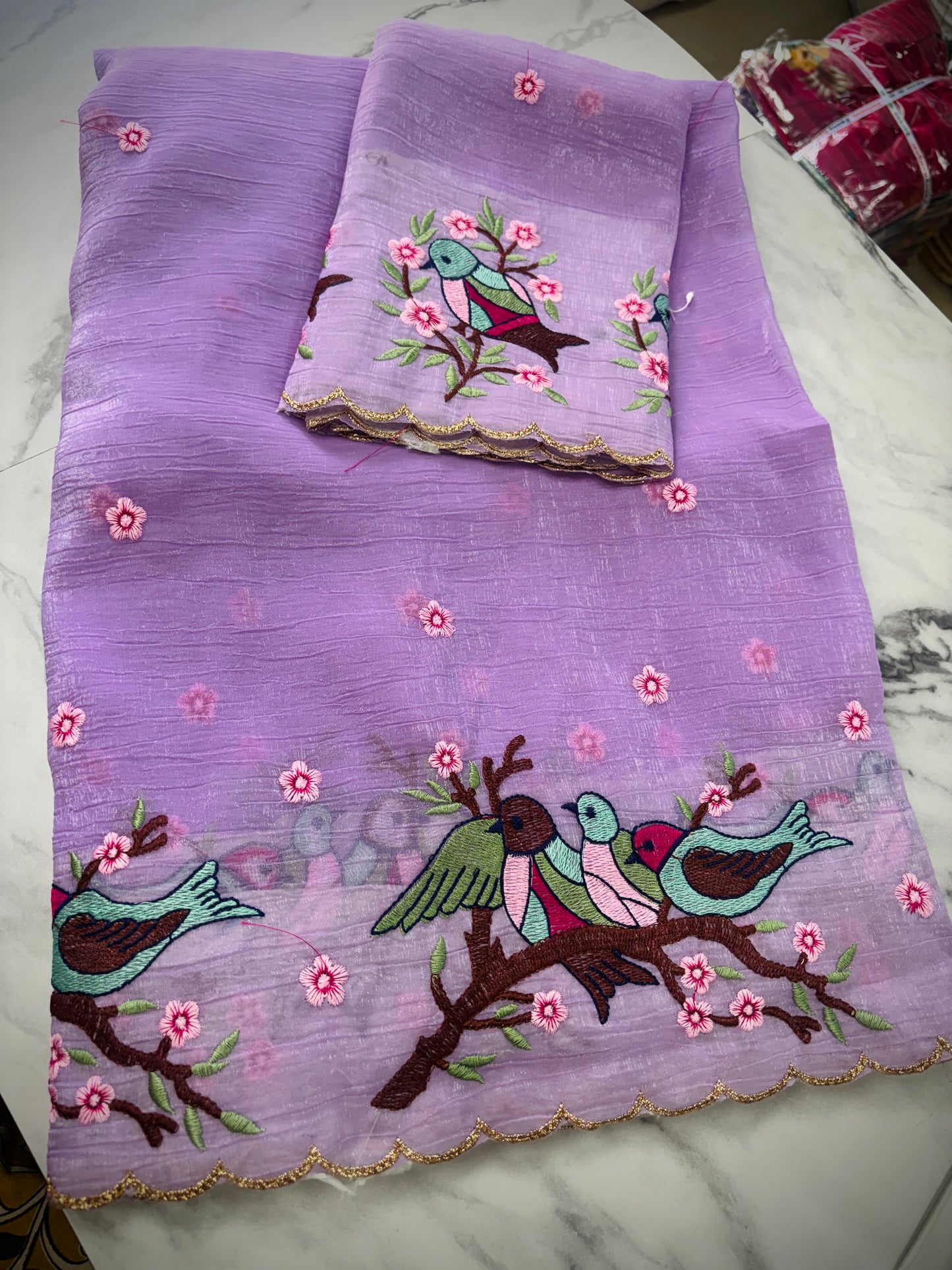 Space Cutwork peacock Embroidery Saree