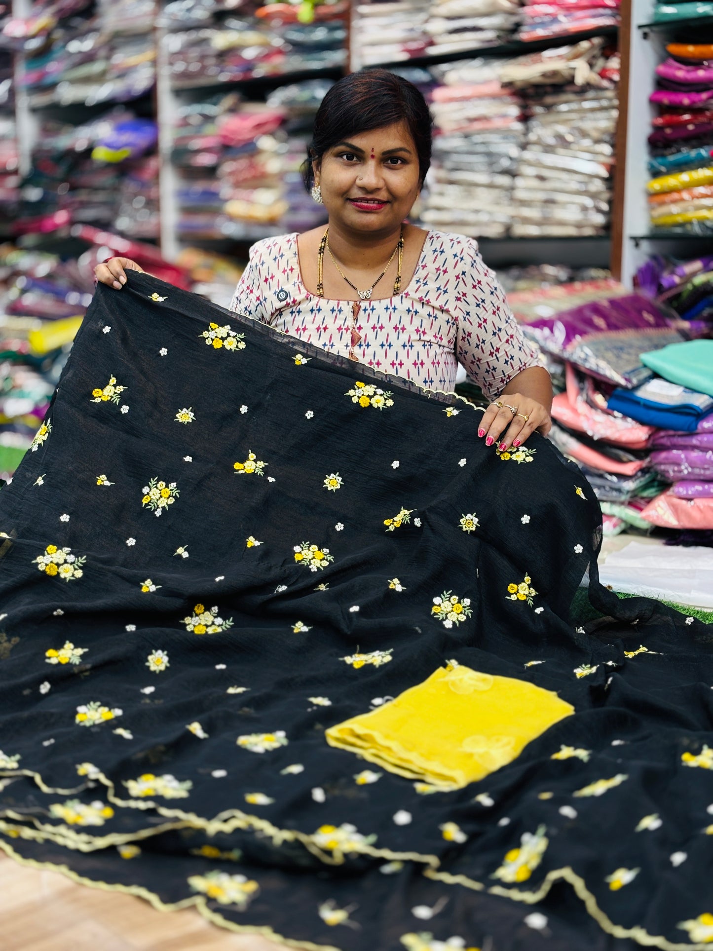 Space cutwork embroidery saree
