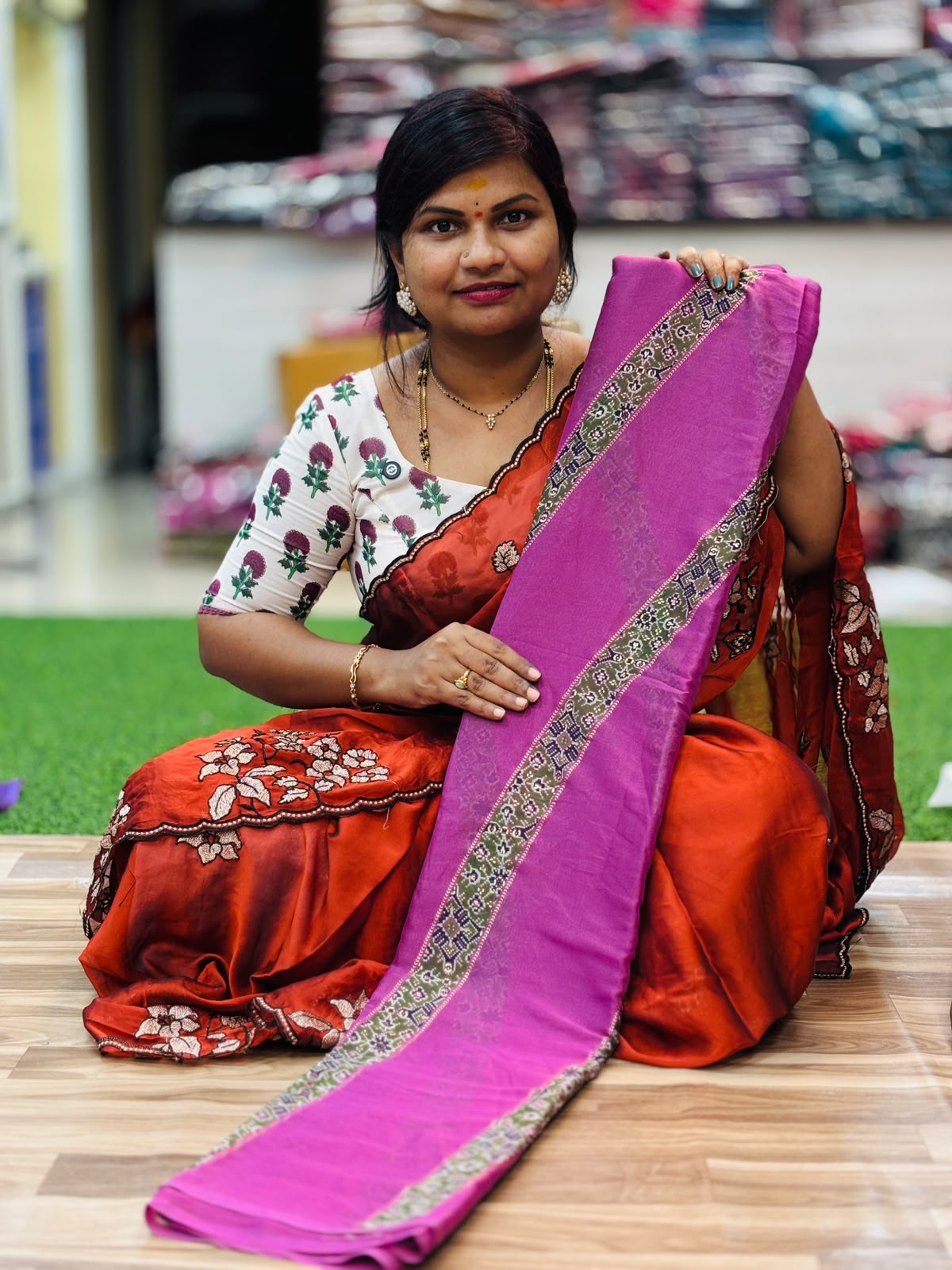 Chiffon Azrak foil print sarees