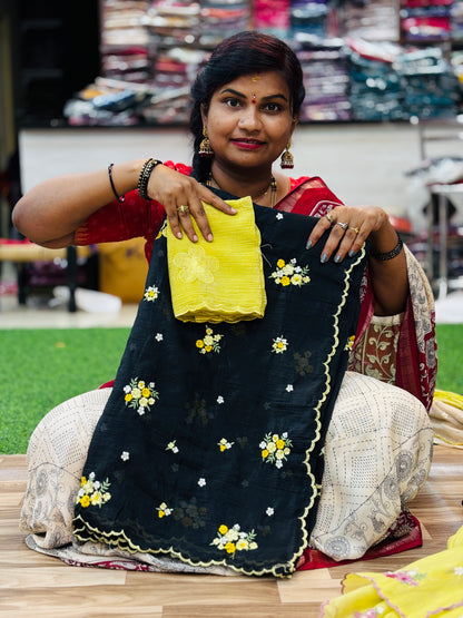 Space cutwork embroidery saree