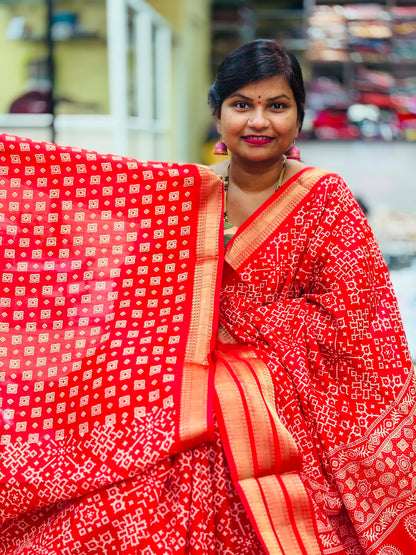 Red Multi Bandini Kanchi weaving sarees