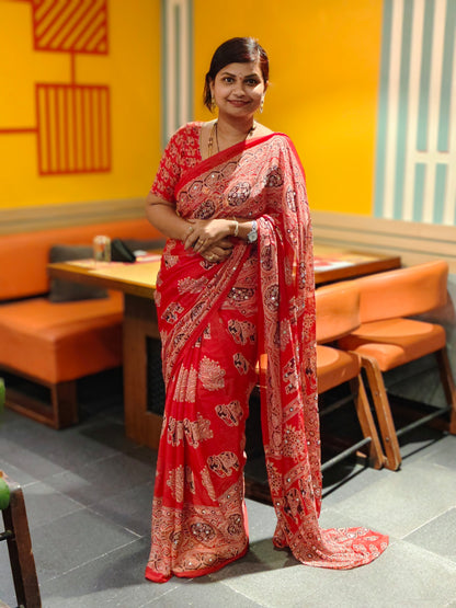 Azrak Elephants Sarees Red