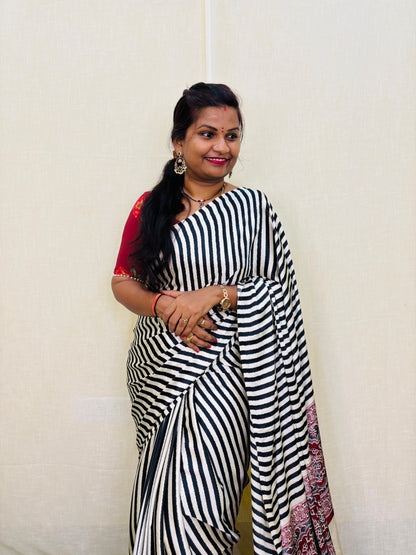 Ajrakh Modal Silk Saree
