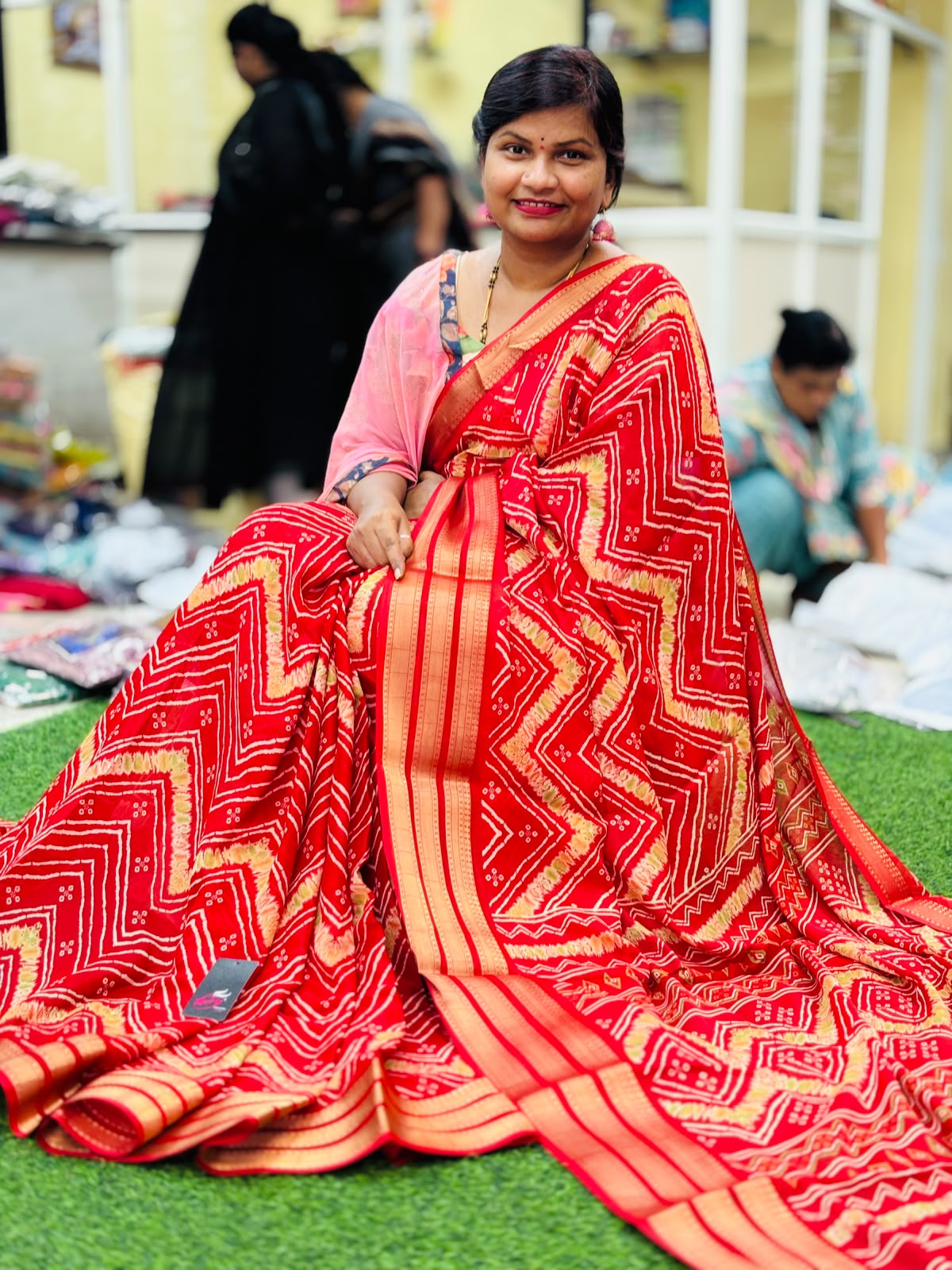 Red Multi Bandini Kanchi weaving sarees