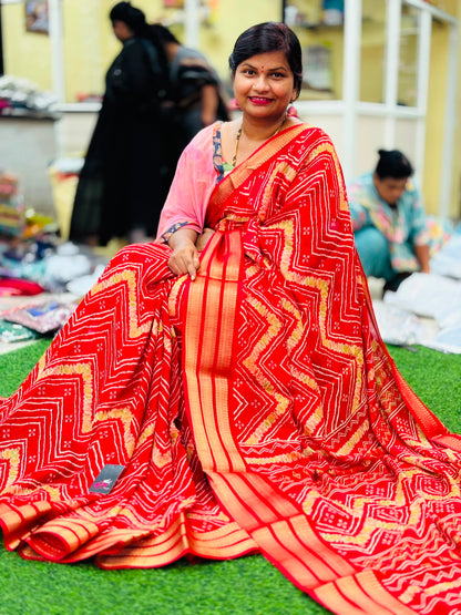 Red Multi Bandini Kanchi weaving sarees