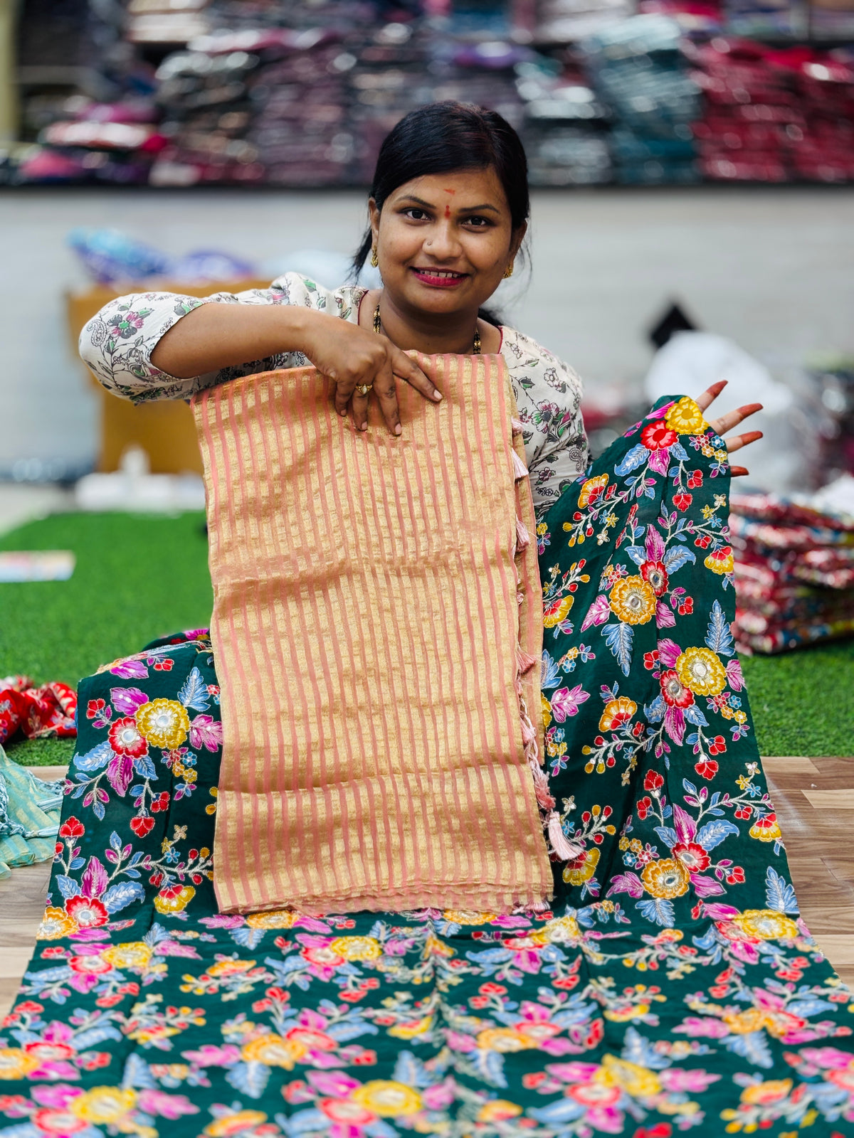 Position blouse Moonga saree