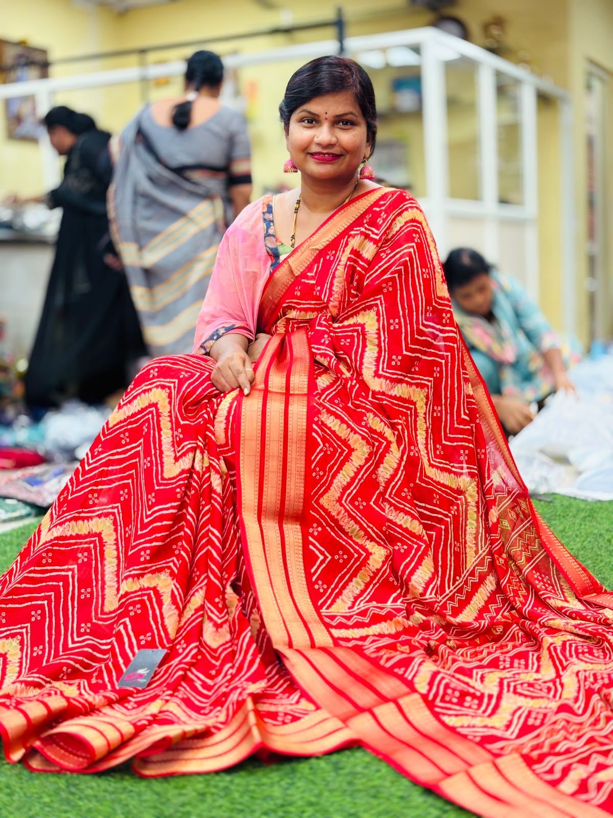 Red Multi Bandini Kanchi weaving sarees