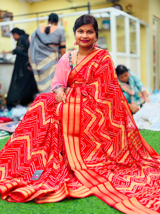 Red Multi Bandini Kanchi weaving sarees