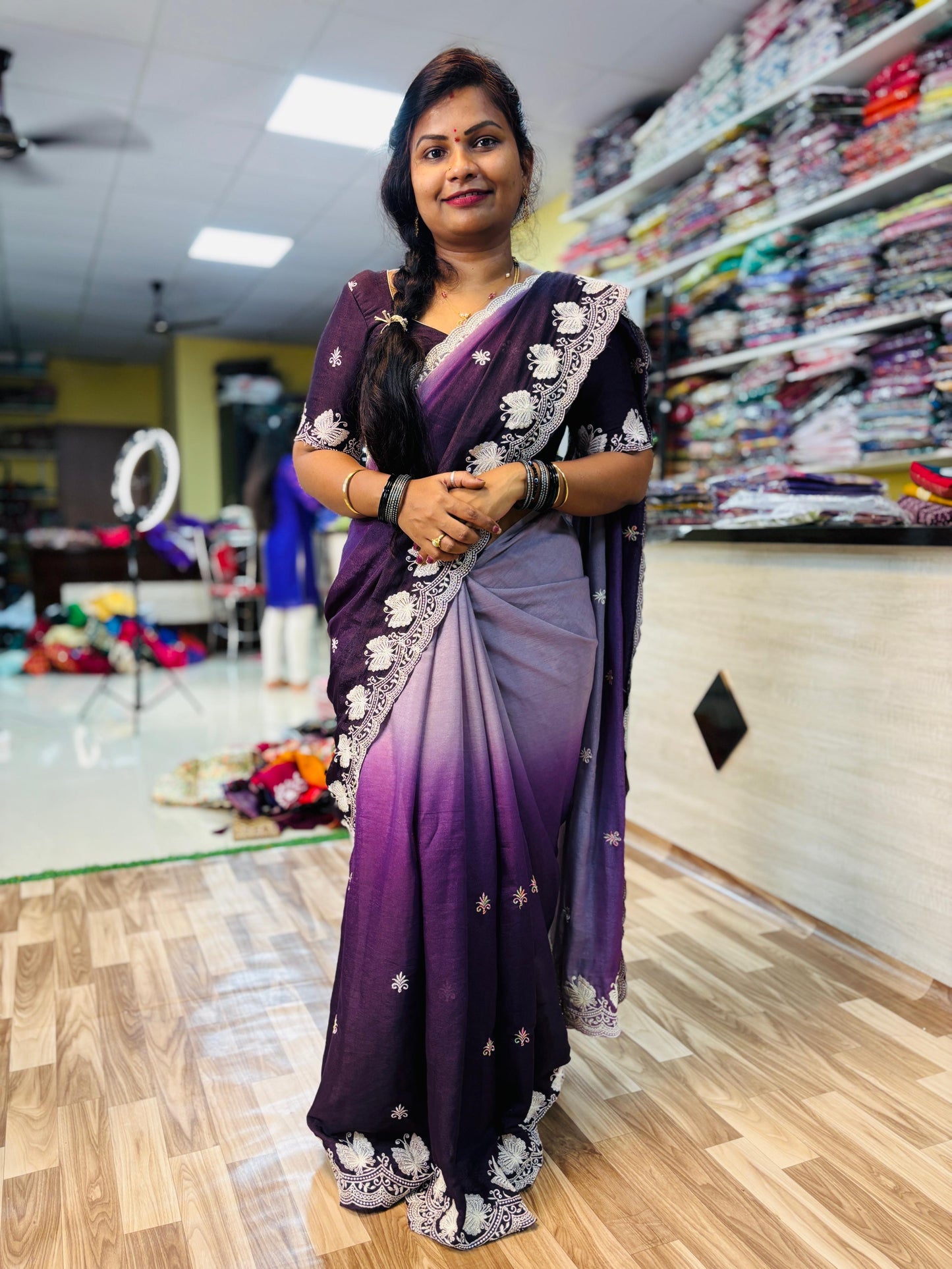 2D Georgette Embroidery Cutwork Saree