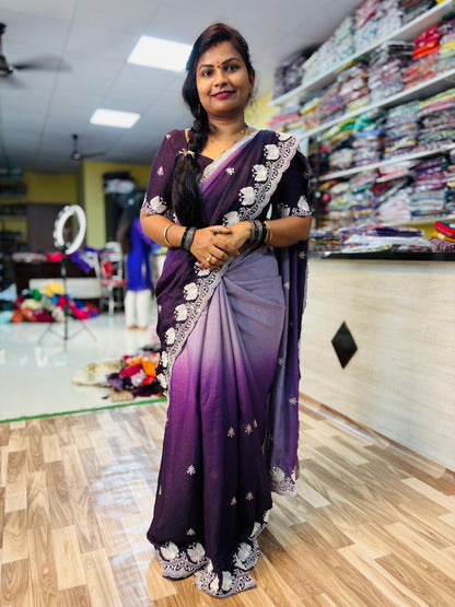 2D Georgette Embroidery Cutwork Saree