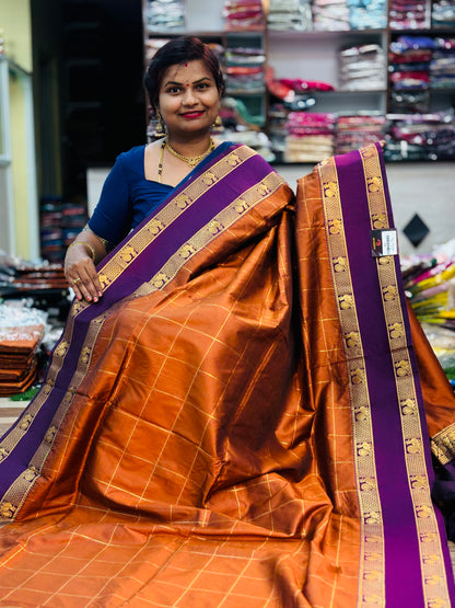 Rust vintage Kanchi Pattu Saree