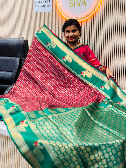 Vintage semi Gadwal  Peacock borders  Floweral Embroidery
