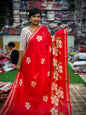Red Mangalagiri georgette saree