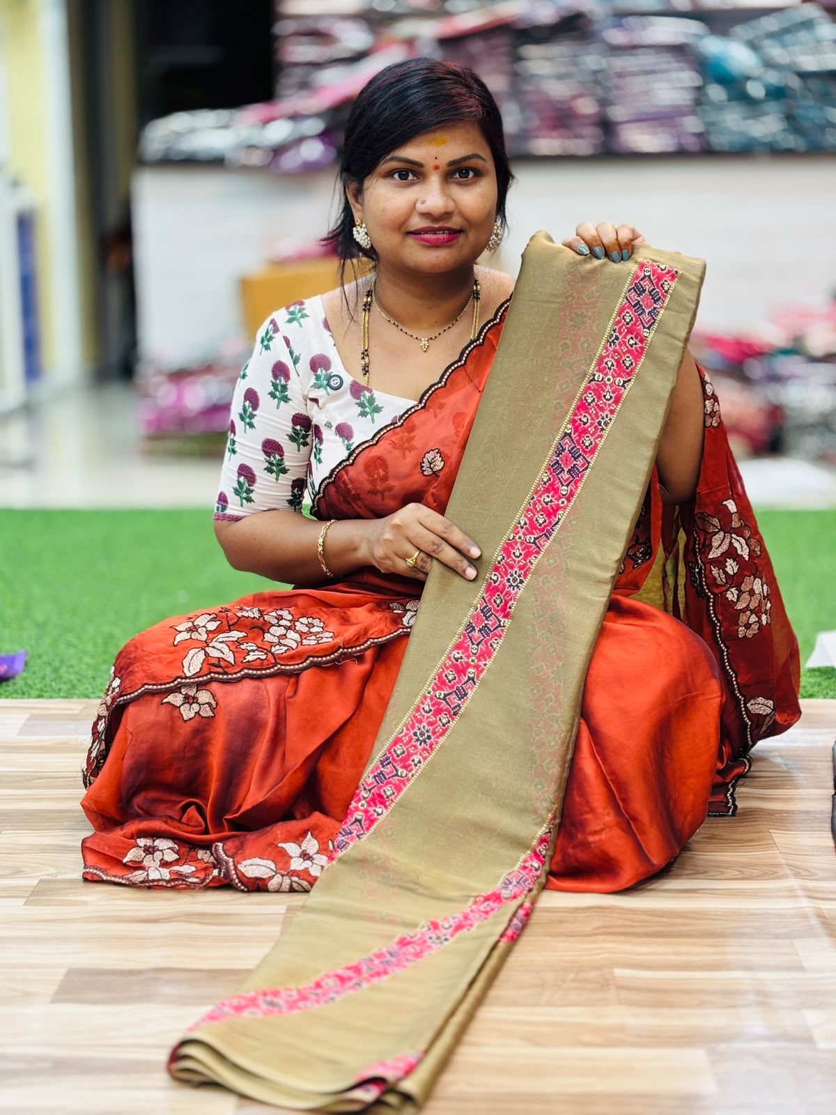 Chiffon Azrak foil print sarees