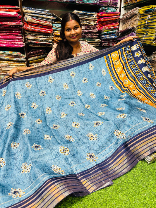 Mashroom silk with zari weaving border