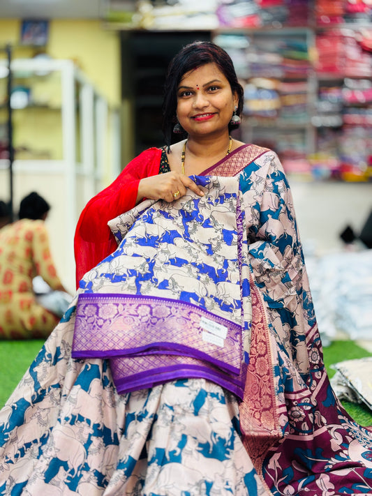 Kalamkari Pichwai Kamadhenu Silk Sarees